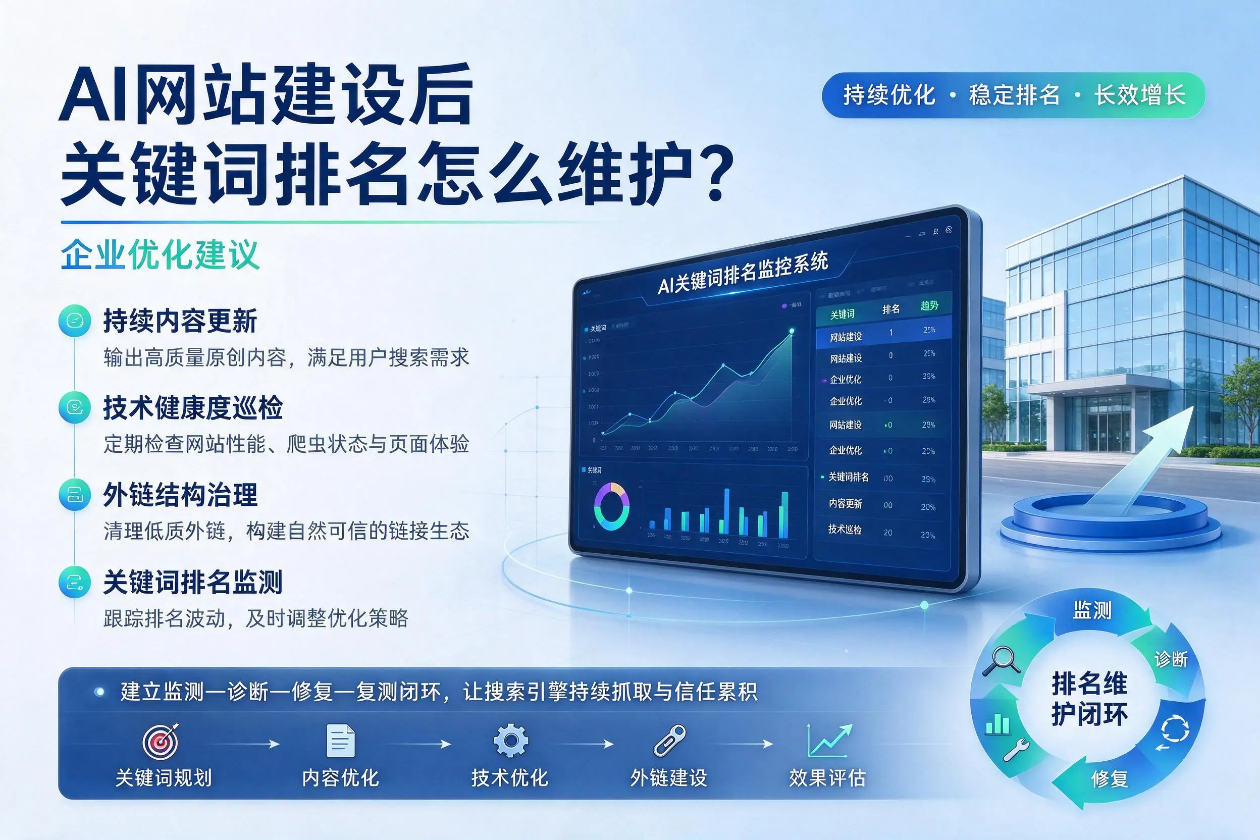 AI网站建设后关键词排名怎么维护？黔西南企业优化建议