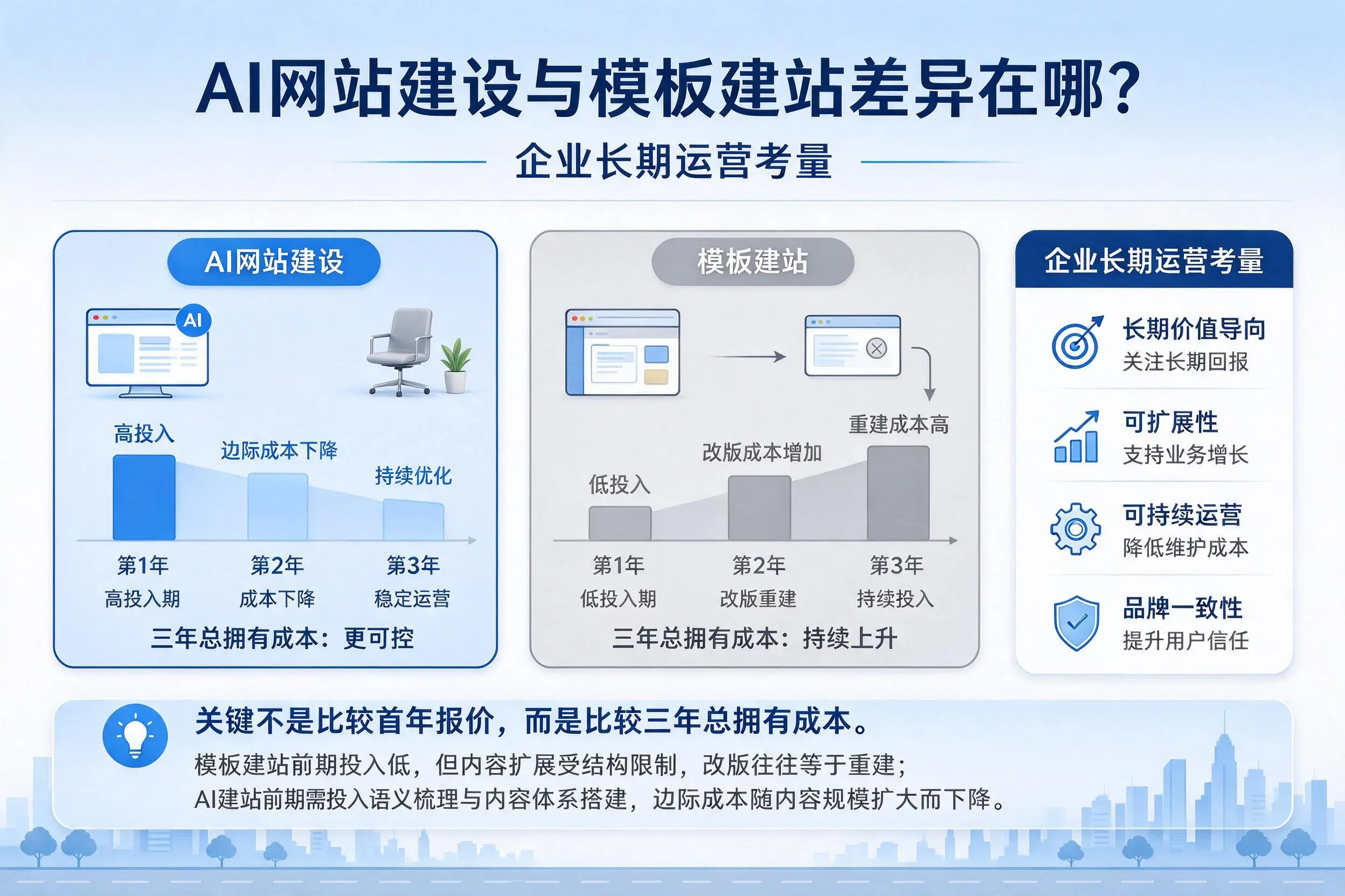 AI网站建设与模板建站差异在哪?黔西南企业长期运营考量